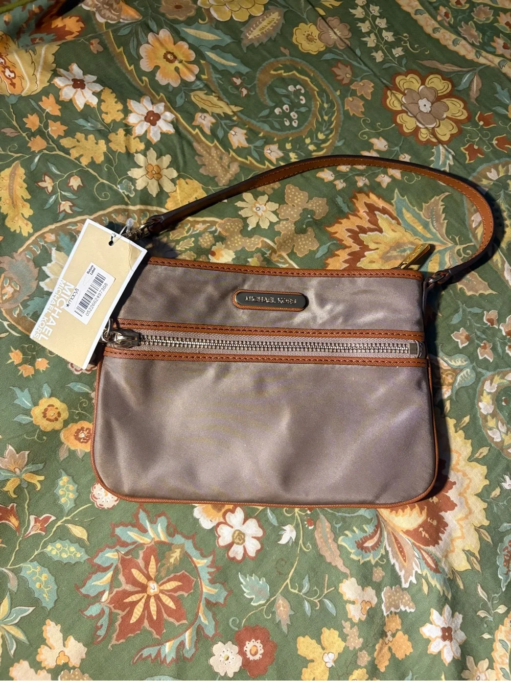 Michael Kors Brown Wristlet with Tan Trim